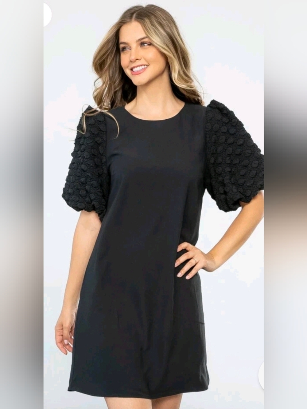 THML Black Label Shift Dress with Puff Sleeves